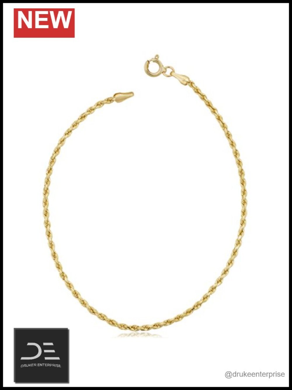 10k Yellow Gold 1.8mm Rope Chain Bracelet Women